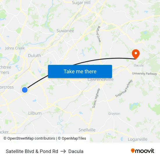 Satellite Blvd & Pond Rd to Dacula map