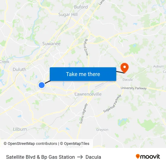 Satellite Blvd & Bp Gas Station to Dacula map