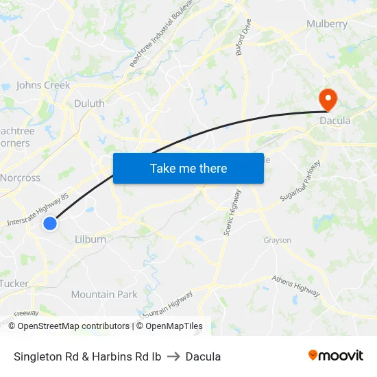 Singleton Rd & Harbins Rd Ib to Dacula map
