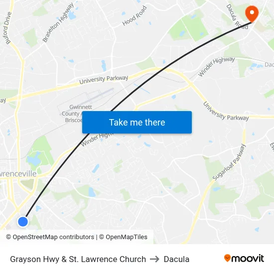 Grayson Hwy & St. Lawrence Church to Dacula map