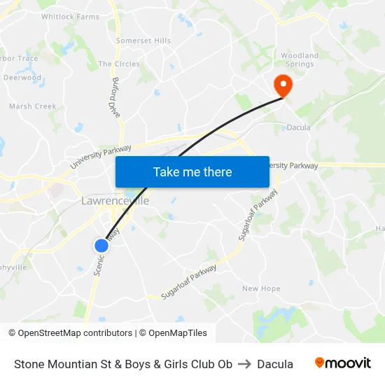 Stone Mountian St & Boys & Girls Club Ob to Dacula map