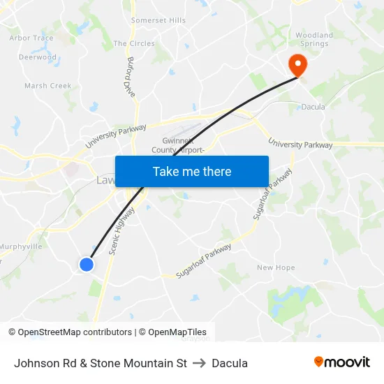 Johnson Rd & Stone Mountain St to Dacula map
