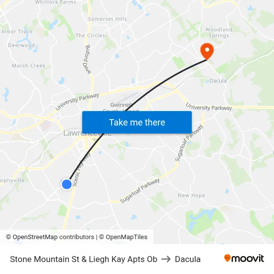 Stone Mountain St & Liegh Kay Apts Ob to Dacula map