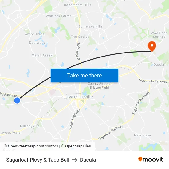 Sugarloaf Pkwy & Taco Bell to Dacula map