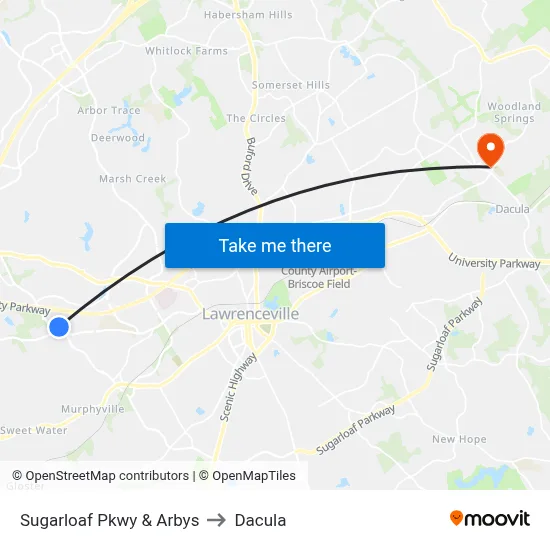 Sugarloaf Pkwy & Arbys to Dacula map
