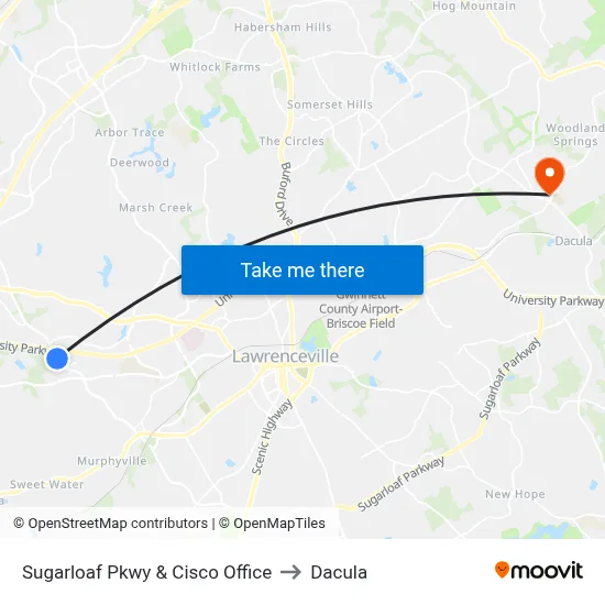 Sugarloaf Pkwy & Cisco Office to Dacula map