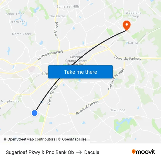 Sugarloaf Pkwy & Pnc Bank Ob to Dacula map