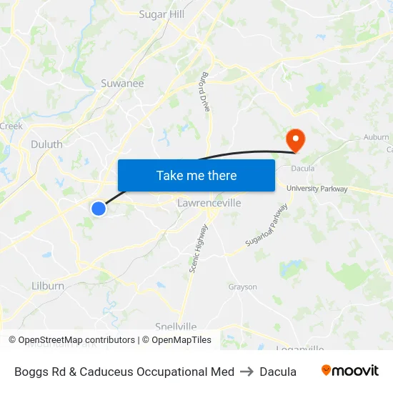 Boggs Rd & Caduceus Occupational Med to Dacula map