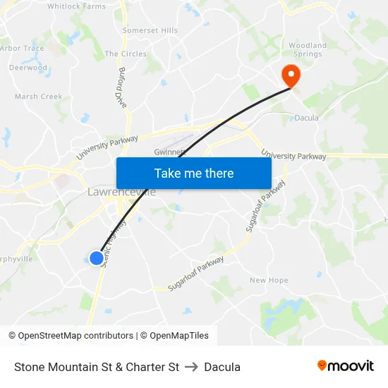 Stone Mountain St & Charter St to Dacula map