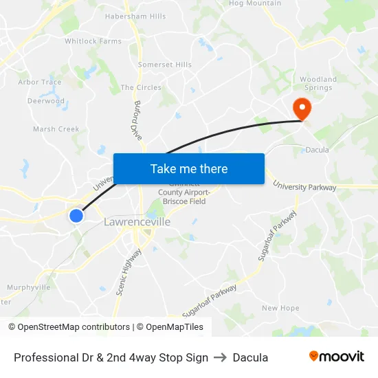 Professional Dr & 2nd 4way Stop Sign to Dacula map