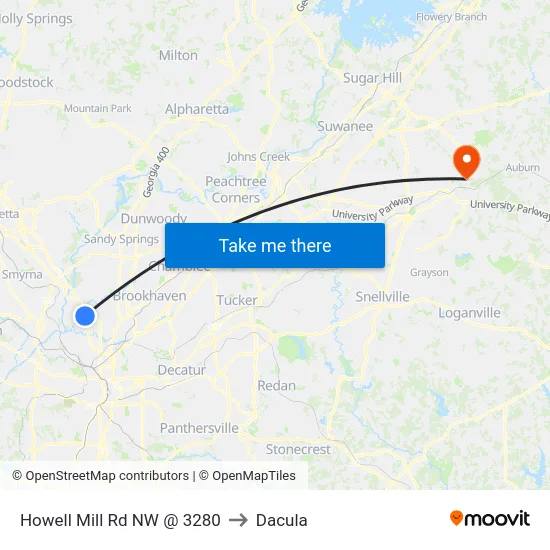 Howell Mill Rd NW @ 3280 to Dacula map
