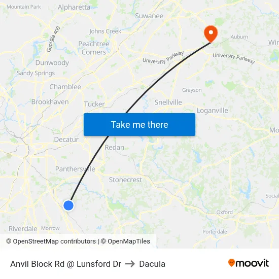 Anvil Block Rd @ Lunsford Dr to Dacula map