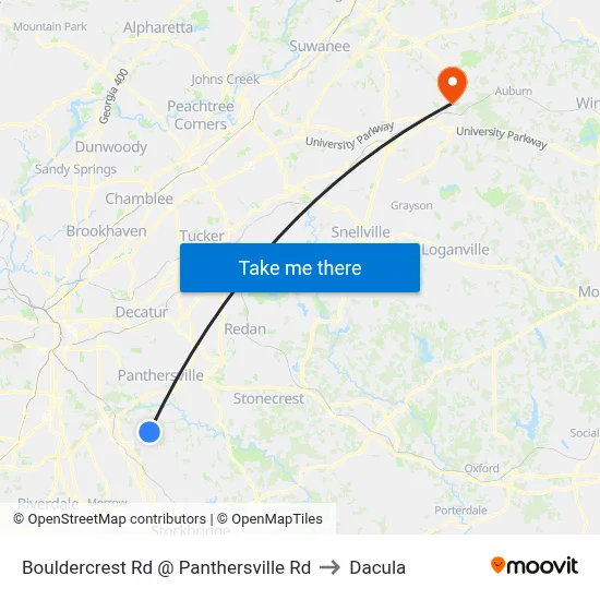 Bouldercrest Rd @ Panthersville Rd to Dacula map
