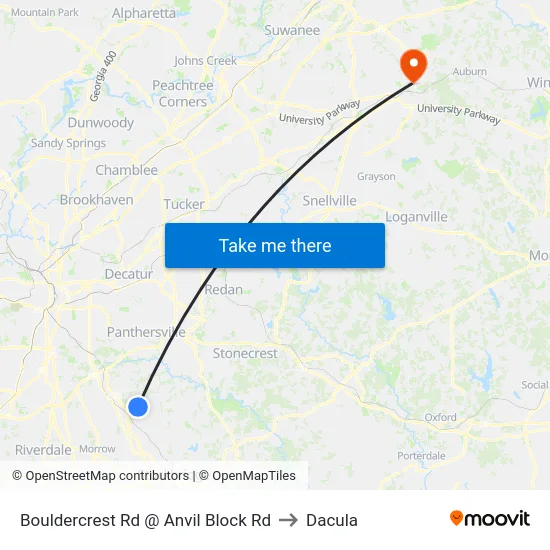 Bouldercrest Rd @ Anvil Block Rd to Dacula map