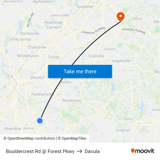 Bouldercrest Rd @ Forest Pkwy to Dacula map