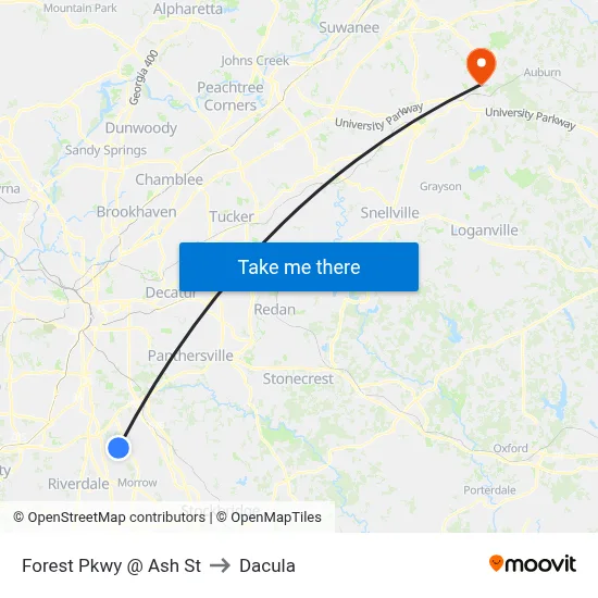 Forest Pkwy @ Ash St to Dacula map
