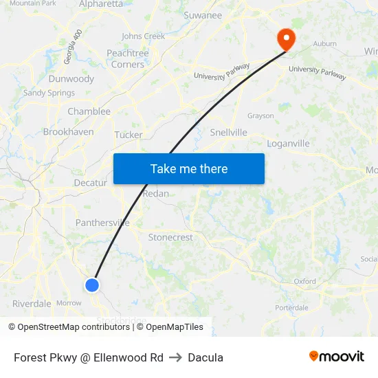 Forest Pkwy @ Ellenwood Rd to Dacula map