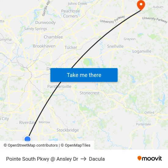 Pointe South Pkwy @ Ansley Dr to Dacula map