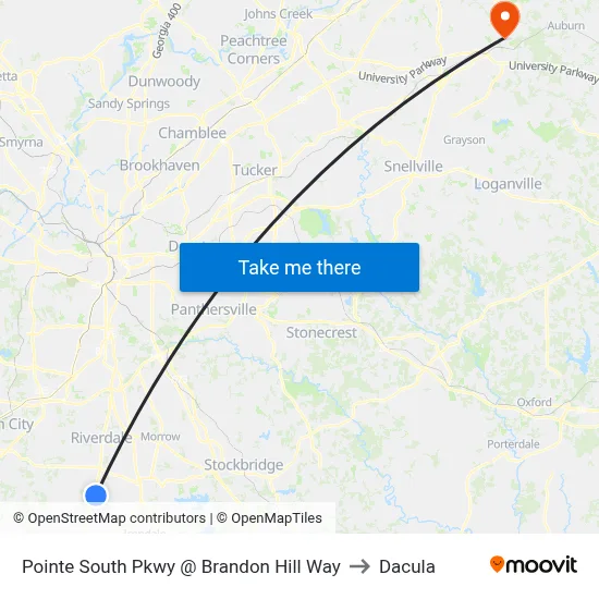 Pointe South Pkwy @ Brandon Hill Way to Dacula map