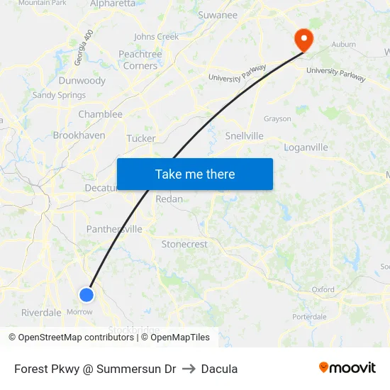 Forest Pkwy @ Summersun Dr to Dacula map