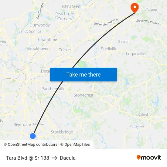 Tara Blvd @ Sr 138 to Dacula map