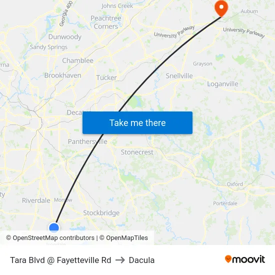 Tara Blvd @ Fayetteville Rd to Dacula map