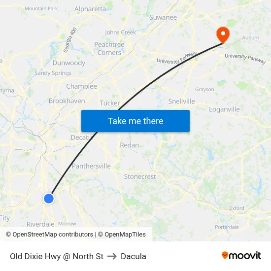 Old Dixie Hwy @ North St to Dacula map
