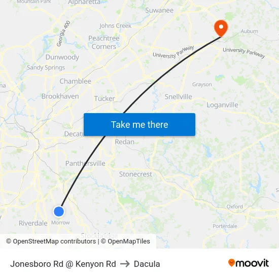 Jonesboro Rd @ Kenyon Rd to Dacula map