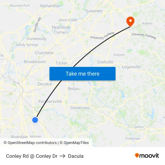 Conley Rd @ Conley Dr to Dacula map