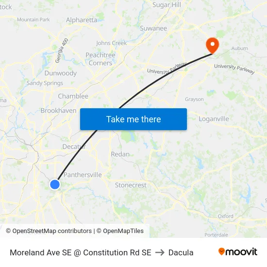 Moreland Ave SE @ Constitution Rd SE to Dacula map