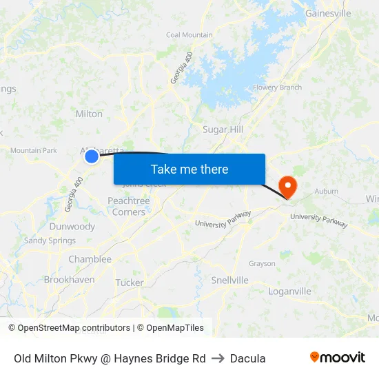 Old Milton Pkwy @ Haynes Bridge Rd to Dacula map