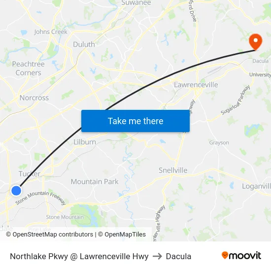 Northlake Pkwy @ Lawrenceville Hwy to Dacula map