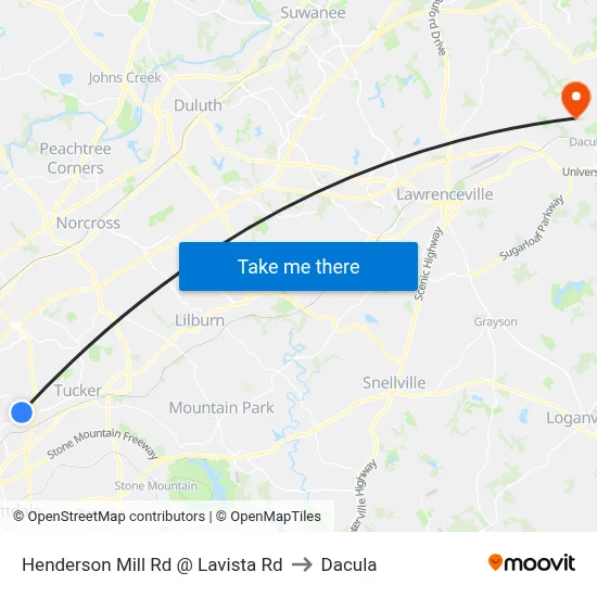 Henderson Mill Rd @ Lavista Rd to Dacula map