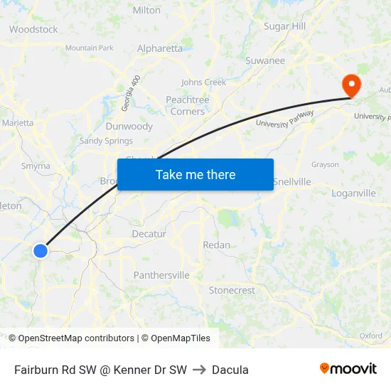 Fairburn Rd SW @ Kenner Dr SW to Dacula map