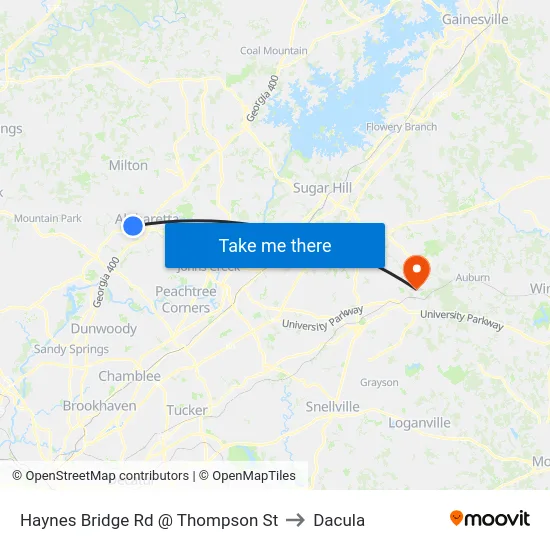 Haynes Bridge Rd @ Thompson St to Dacula map