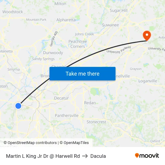 Martin L King Jr Dr @ Harwell Rd to Dacula map