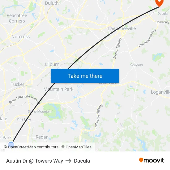 Austin Dr @ Towers Way to Dacula map