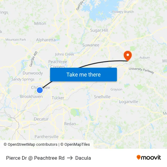 Pierce Dr @ Peachtree Rd to Dacula map