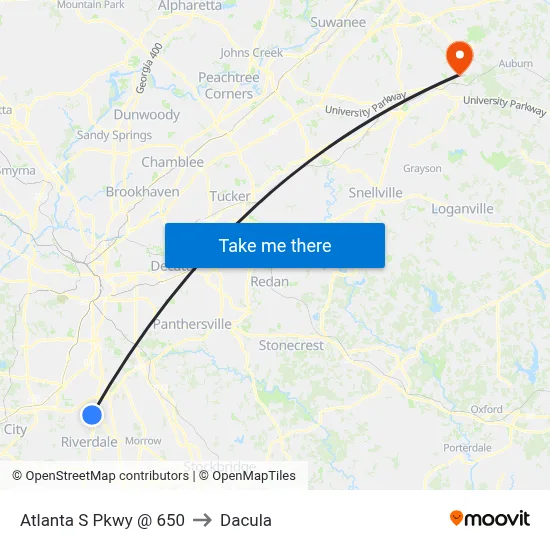 Atlanta S Pkwy @ 650 to Dacula map