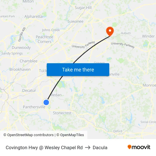 Covington Hwy @ Wesley Chapel Rd to Dacula map
