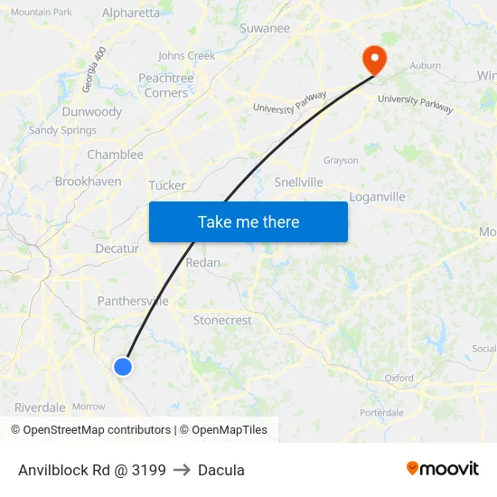 Anvilblock Rd @ 3199 to Dacula map