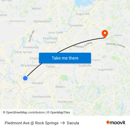 Piedmont Ave @ Rock Springs to Dacula map