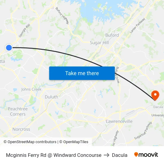 Mcginnis Ferry Rd @ Windward Concourse to Dacula map