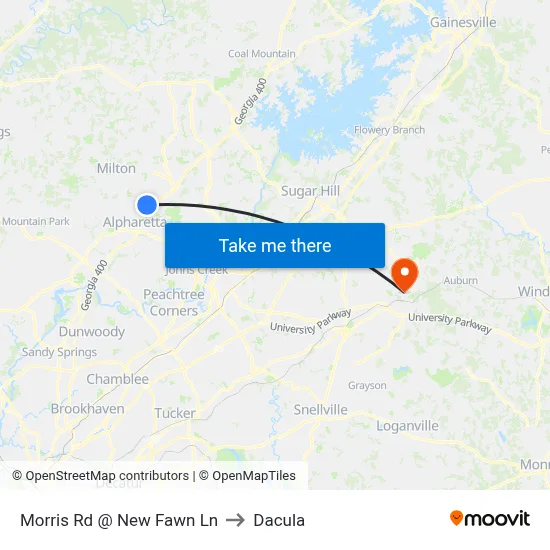 Morris Rd @ New Fawn Ln to Dacula map
