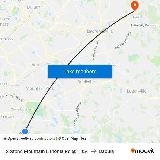 S Stone Mountain Lithonia Rd @ 1054 to Dacula map