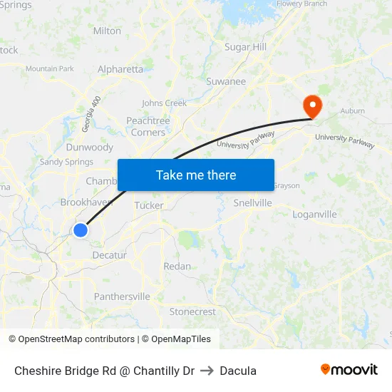 Cheshire Bridge Rd @ Chantilly Dr to Dacula map