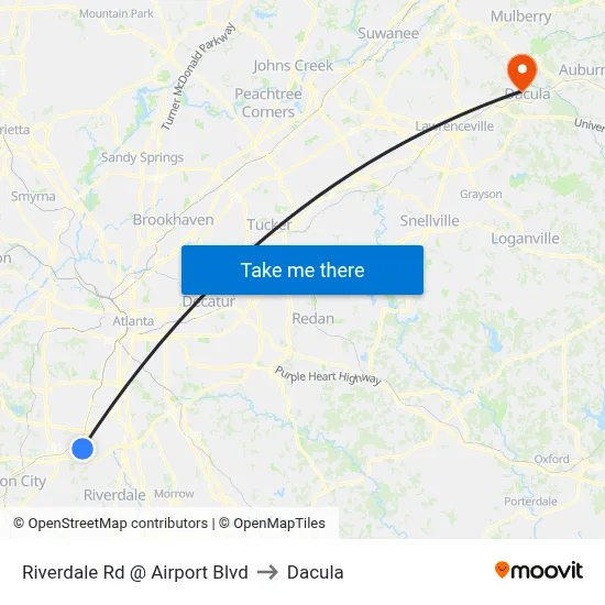 Riverdale Rd @ Airport Blvd to Dacula map