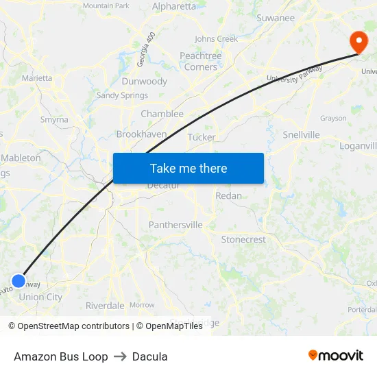 Amazon Bus Loop to Dacula map