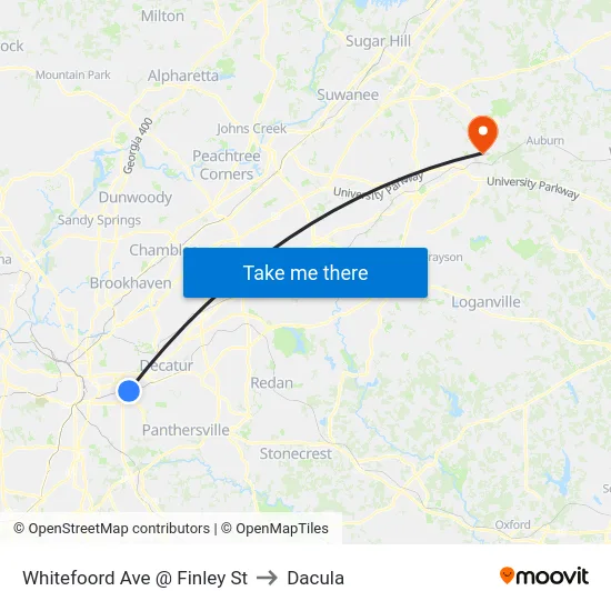 Whitefoord Ave @ Finley St to Dacula map