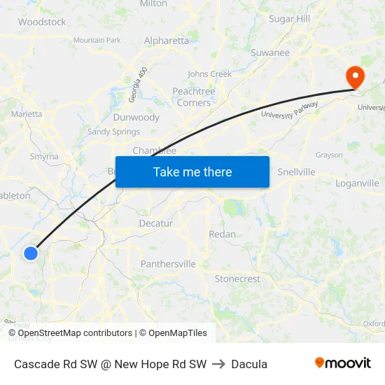 Cascade Rd SW @ New Hope Rd SW to Dacula map